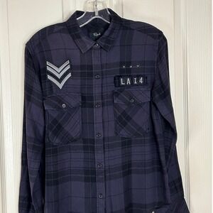 Rails XS Black Plaid Button Down Shirt Long Sleeve LA 14 Patches‎